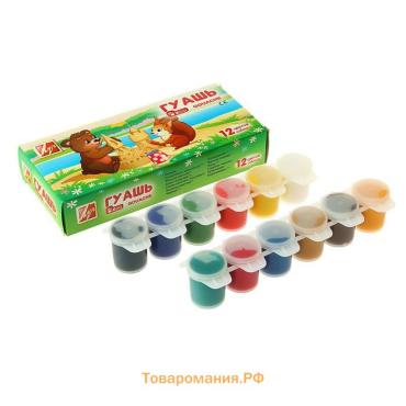 Гуашь 12 цветов × 15 мл ZOO, блок-тара