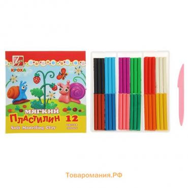 Пластилин мягкий (восковой) «Луч. Кроха», 12 цветов, 180 г, со стеком