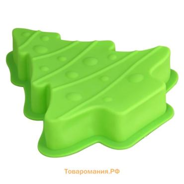Форма для выпечки новогодняя  «Ёлочка с гирляндой», силикон, 27×25 см, зелёная