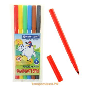Фломастеры 6 цветов Centropen «Пингвины» 7790/06, линия 1.0 мм, пластиковый конверт