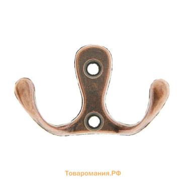 Крючок мебельный ТУНДРА TKd=005, двухрожковый, медь, 5 шт.