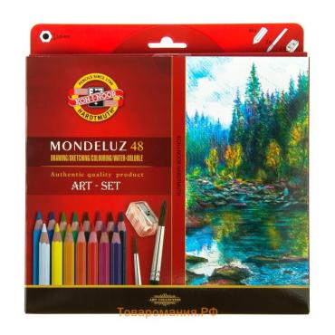 Карандаши цветные акварельные набор 48 цветов Koh-I-Noor Mondeluz 3713 + точилка + кисть 2 шт.
