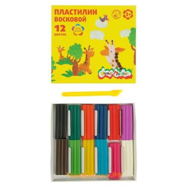 Пластилин мягкий (восковой) «Каляка-Маляка», 12 цветов, 180 г, со стеком