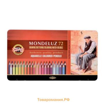 Карандаши цветные акварельные набор 72 цвета, Koh-I-Noor Mondeluz 3727, в металлическом пенале