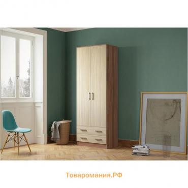 Шкаф двухстворчатый прямой «Дуэт», 2 ящика, 800×480×2200 мм, цвет ясень шимо светлый/темный