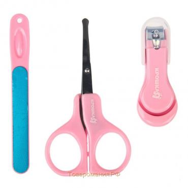 Детский маникюрный набор, 3 предмета: ножницы, пилка, книпсер, от 0 мес., цвет розовый