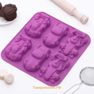 Форма для выпечки  «Гонки», силикон, 29.5×27 см, 6 ячеек (11.5×6.5 см), голубая