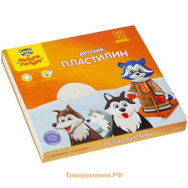 Пластилин «Мульти-пульти . Енот на Аляске», 12 цветов, 180 г, со стеком, картонная упаковка