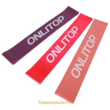 Набор фитнес-резинок ONLYTOP: нагрузка 15, 25, 35 кг, 3 шт., 30х5 см