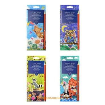Карандаши цветные 12 цветов FunColor, пластиковые, трёхгранные, МИКС