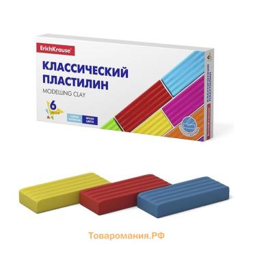 Пластилин ErichKrause Basic, 6 цветов, 96 г, в картонной упаковке