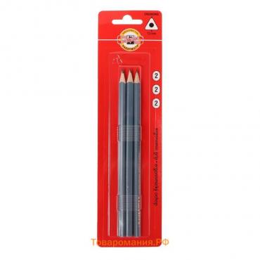 Набор карандашей чернографитных 3 штуки Koh-I-Noor TRIOGRAPH 1802 HB, серый корпус, блистер