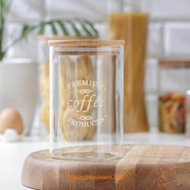 Банка для сыпучих «Эко. Кофе», 1 л, 10×15 см, с бамбуковой крышкой, стекло, прозрачная