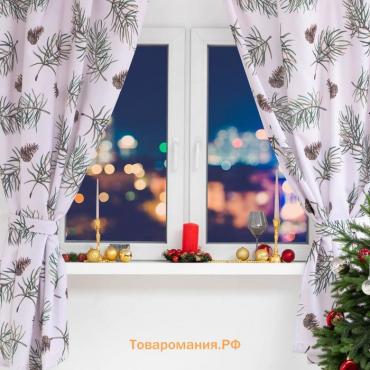 Новый год. Комплект штор для кухни с подхватами Christmas tree 145х180см-2 шт., габардин