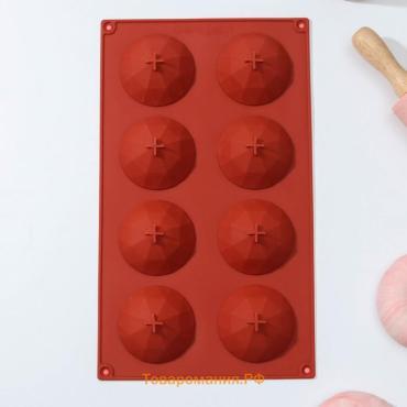 Форма для выпечки  «Бриллиант», силикон, 8 ячеек, 29×17×2.2 см, d=5.8 см, коричневая