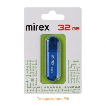 Флешка Mirex CANDY BLUE, 32 Гб ,USB2.0, чт до 25 Мб/с, зап до 15 Мб/с, синяя